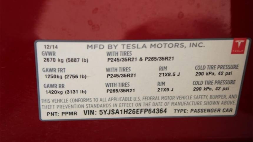 2014 Tesla Model S 5YJSA1H26EFP64364