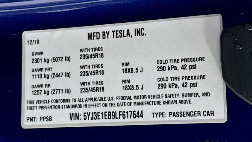 2020 Tesla Model 3 5YJ3E1EB9LF617644