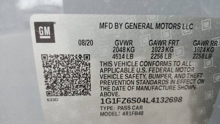 2020 Chevrolet Bolt 1G1FZ6S04L4132698