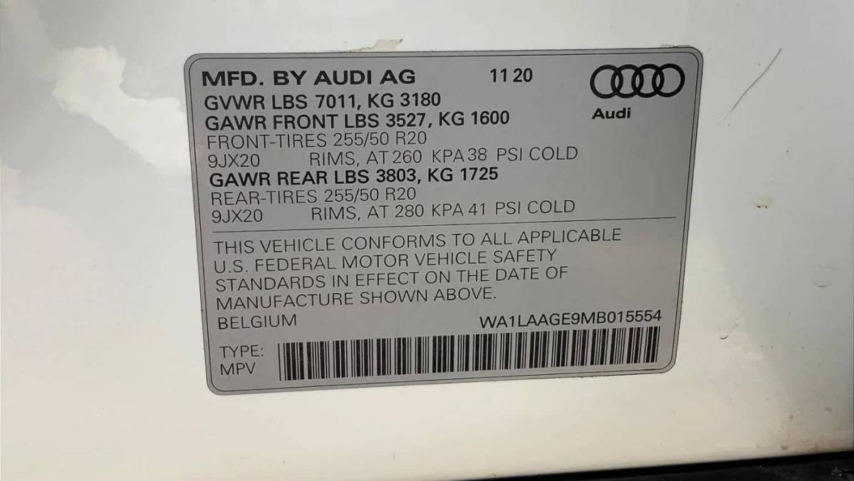 2021 Audi e-tron WA1LAAGE9MB015554