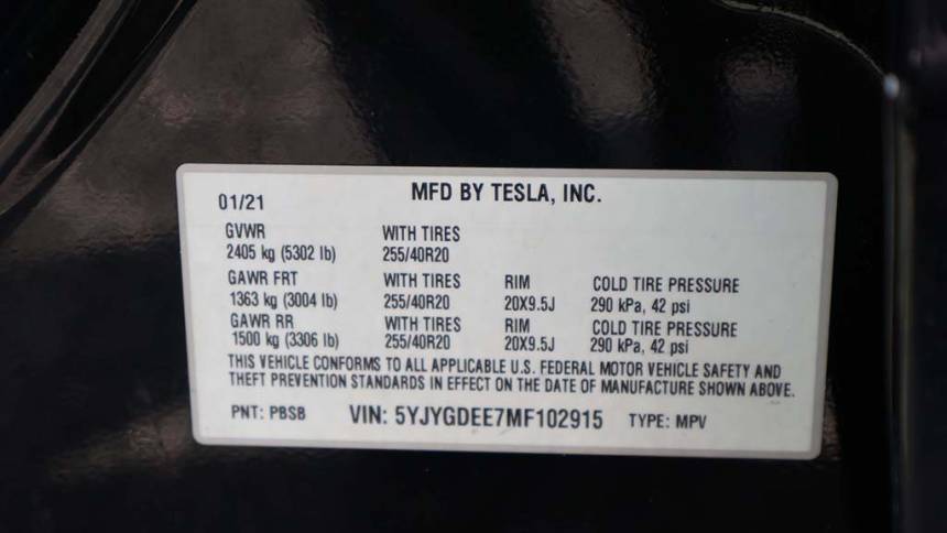 2021 Tesla Model Y 5YJYGDEE7MF102915