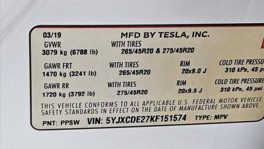 2019 Tesla Model X 5YJXCDE27KF151574