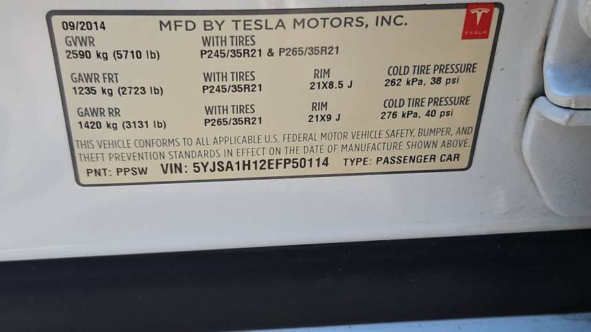 2014 Tesla Model S 5YJSA1H12EFP50114