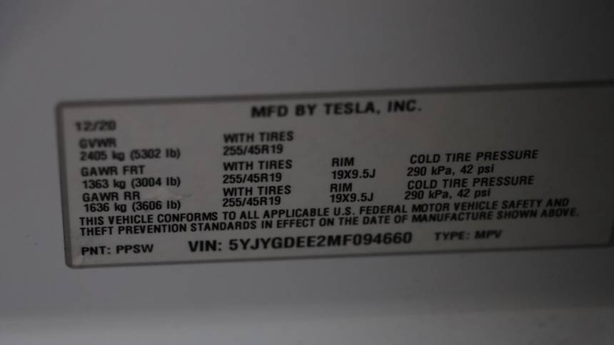 2021 Tesla Model Y 5YJYGDEE2MF094660