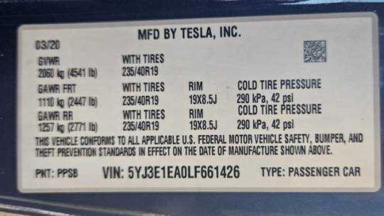 2020 Tesla Model 3 5YJ3E1EA0LF661426