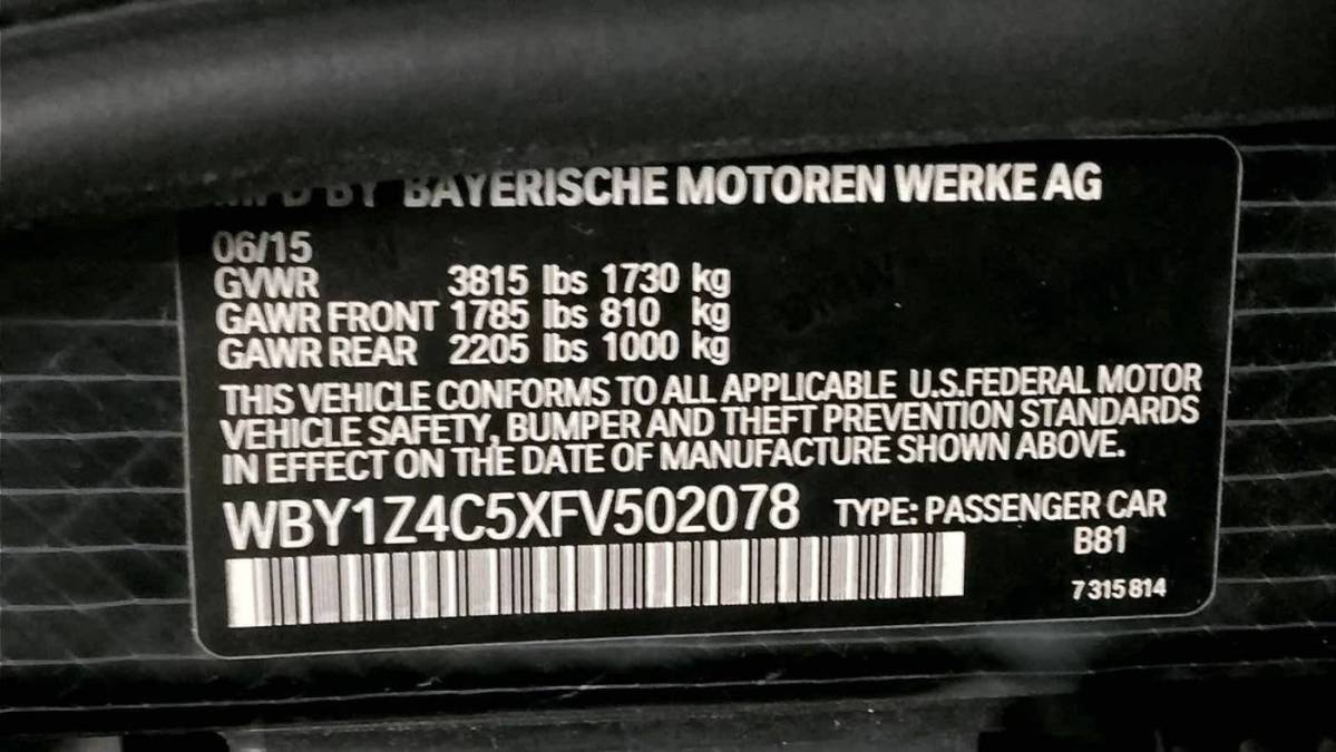 2015 BMW i3 WBY1Z4C5XFV502078