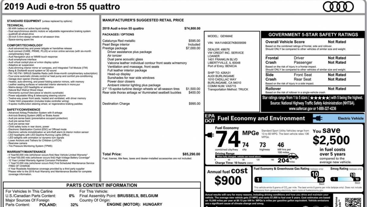 2019 Audi e-tron WA1VABGE7KB009599