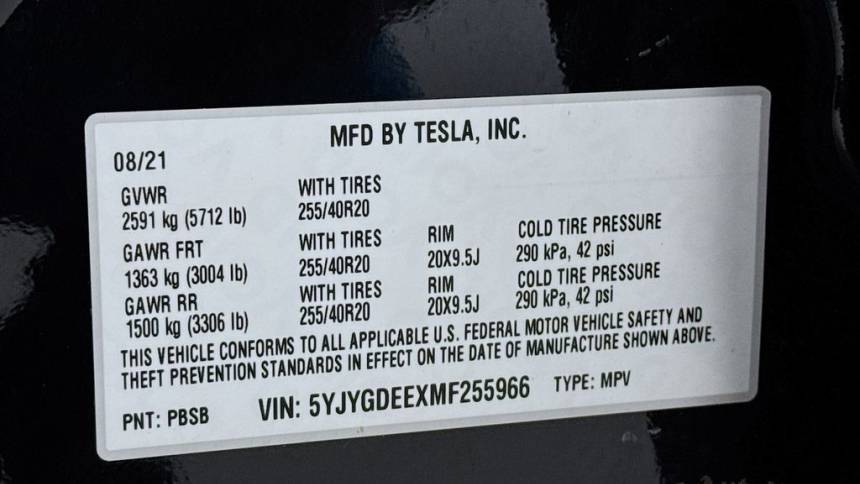 2021 Tesla Model Y 5YJYGDEEXMF255966