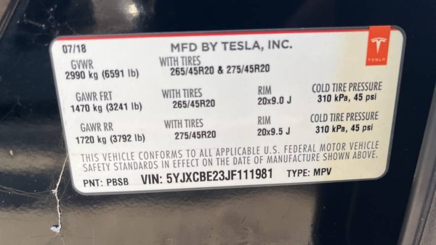 2018 Tesla Model X 5YJXCBE23JF111981