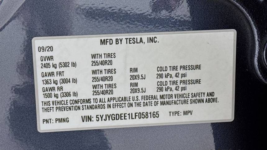 2020 Tesla Model Y 5YJYGDEE1LF058165