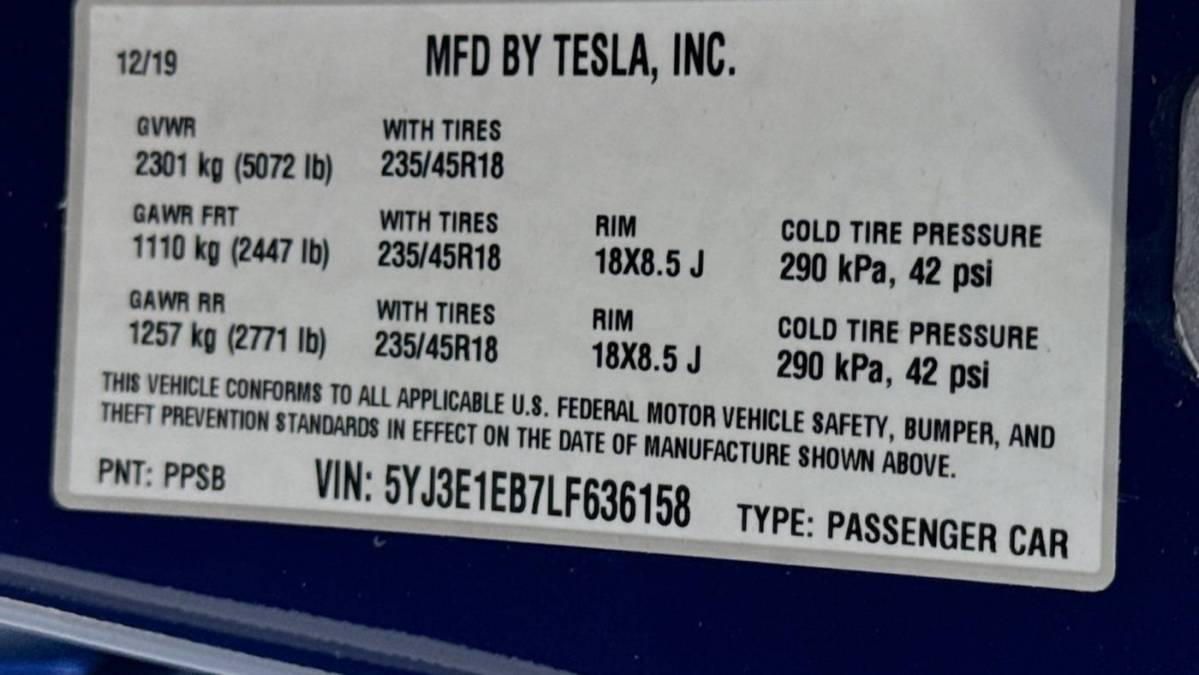 2020 Tesla Model 3 5YJ3E1EB7LF636158