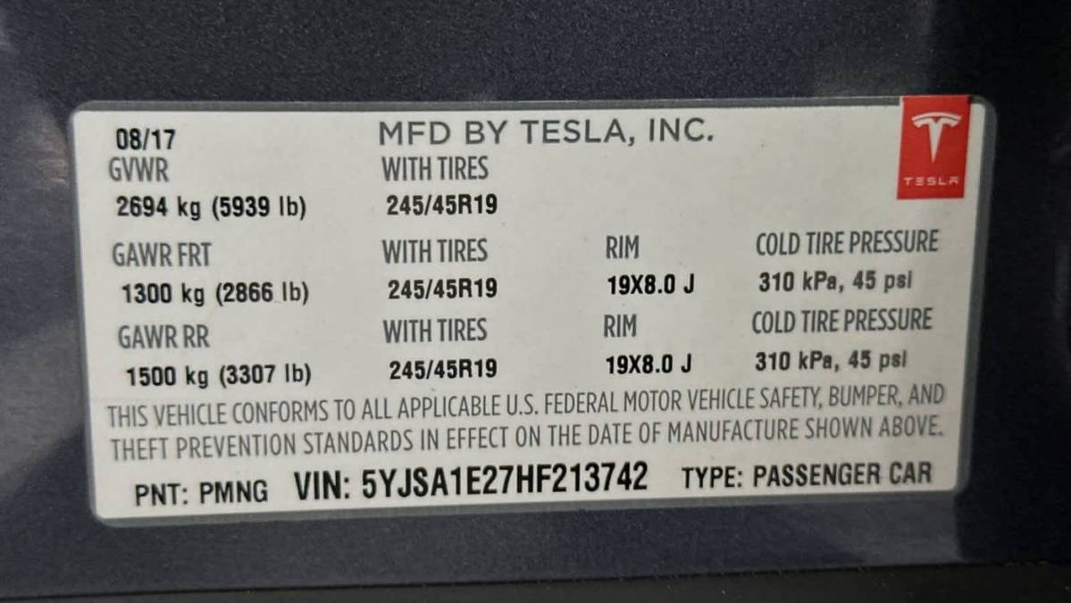 2017 Tesla Model S 5YJSA1E27HF213742