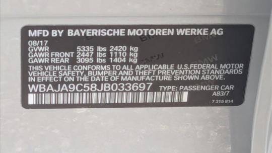 2018 BMW 5 Series WBAJA9C58JB033697