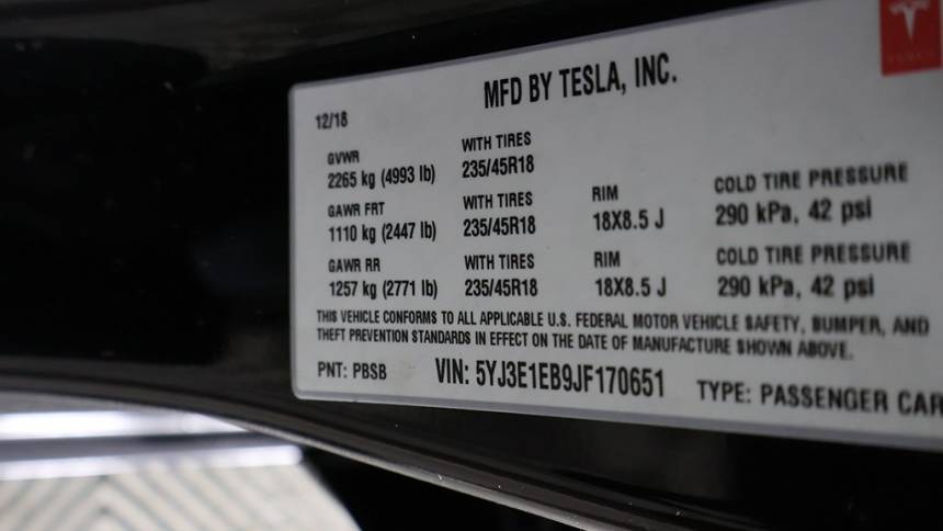 2018 Tesla Model 3 5YJ3E1EB9JF170651