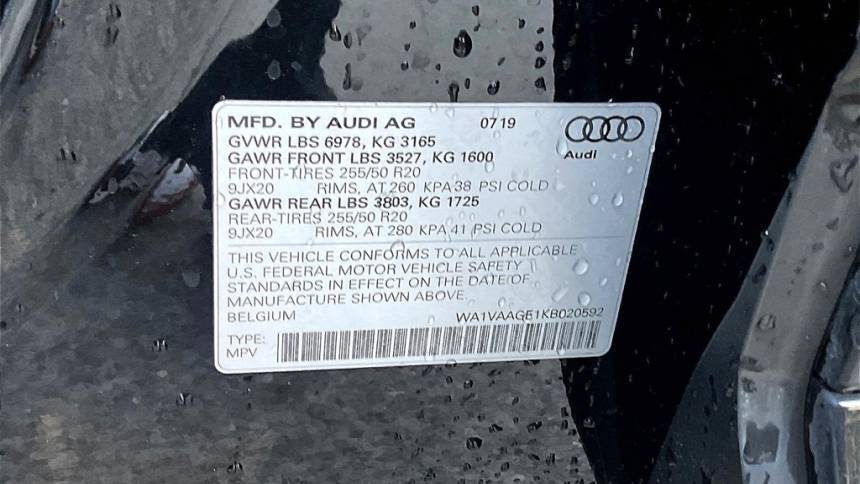 2019 Audi e-tron WA1VAAGE1KB020592