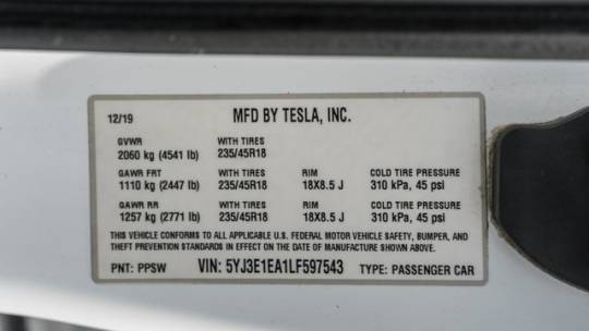 2020 Tesla Model 3 5YJ3E1EA1LF597543