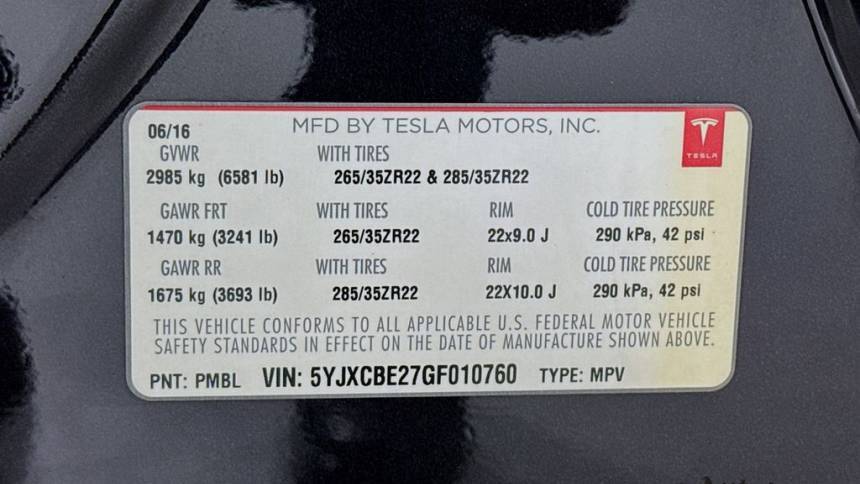 2016 Tesla Model X 5YJXCBE27GF010760