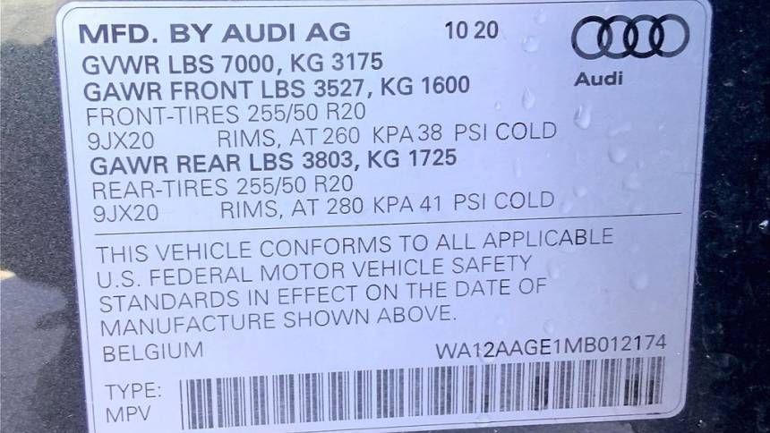 2021 Audi e-tron WA12AAGE1MB012174