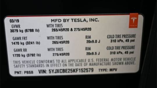 2019 Tesla Model X 5YJXCBE25KF152579