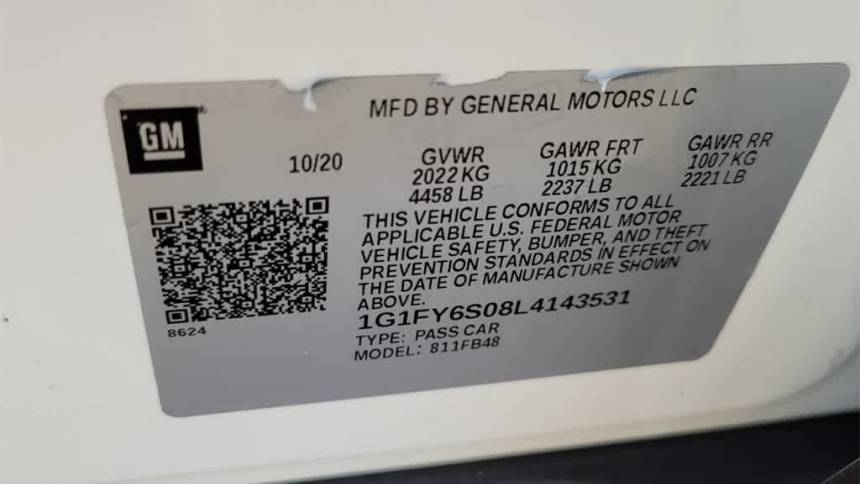 2020 Chevrolet Bolt 1G1FY6S08L4143531