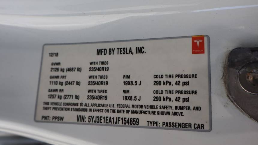 2018 Tesla Model 3 5YJ3E1EA1JF154659