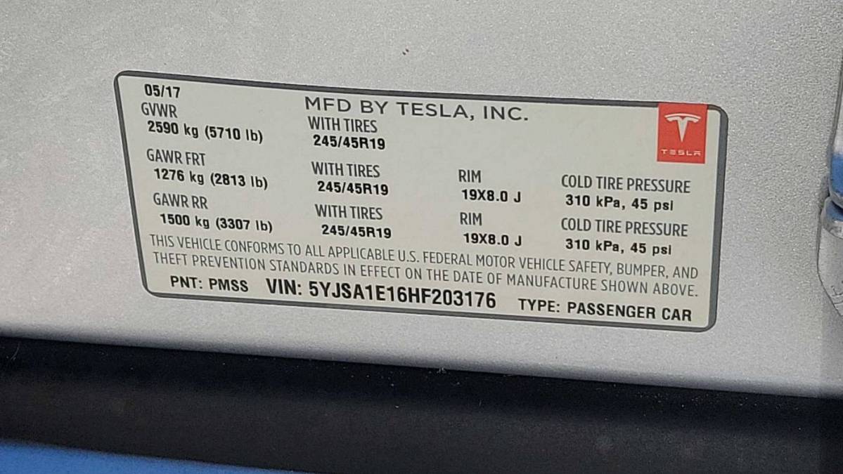 2017 Tesla Model S 5YJSA1E16HF203176