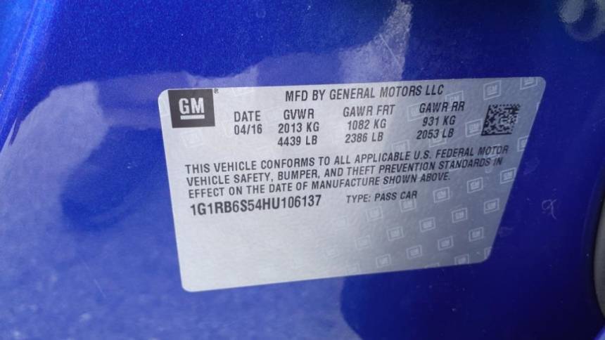 2017 Chevrolet VOLT 1G1RB6S54HU106137