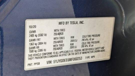 2021 Tesla Model Y 5YJYGDEE6MF060253