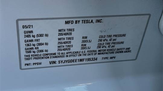 2021 Tesla Model Y 5YJYGDEE1MF195334