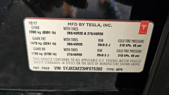 2017 Tesla Model X 5YJXCAE23HF075360