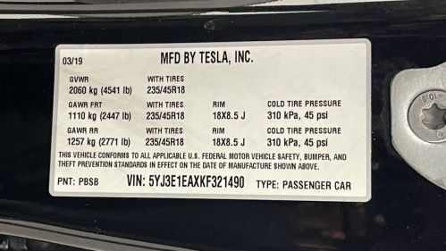 2019 Tesla Model 3 5YJ3E1EAXKF321490