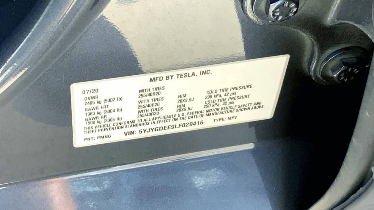 2020 Tesla Model Y 5YJYGDEE9LF029416