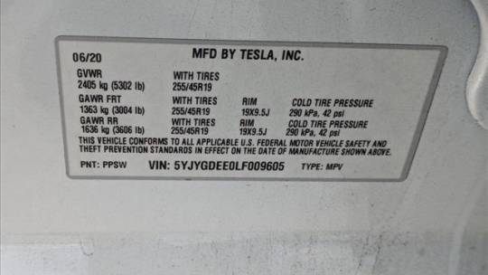 2020 Tesla Model Y 5YJYGDEE0LF009605