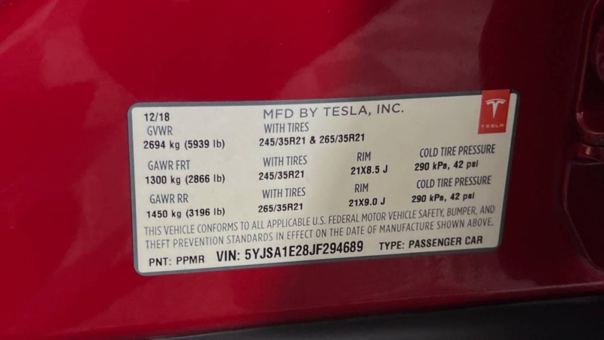 2018 Tesla Model S 5YJSA1E28JF294689