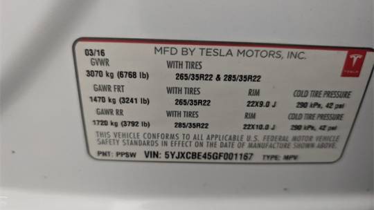 2016 Tesla Model X 5YJXCBE45GF001167