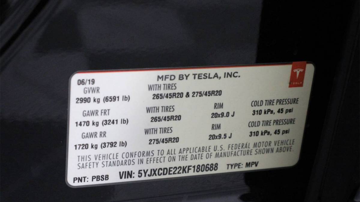 2019 Tesla Model X 5YJXCDE22KF180688