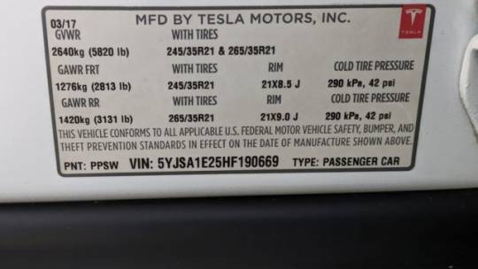 2017 Tesla Model S 5YJSA1E25HF190669