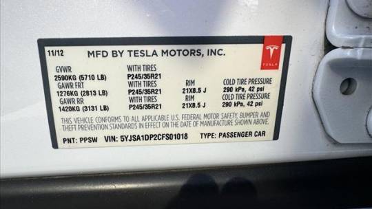 2012 Tesla Model S 5YJSA1DP2CFS01018