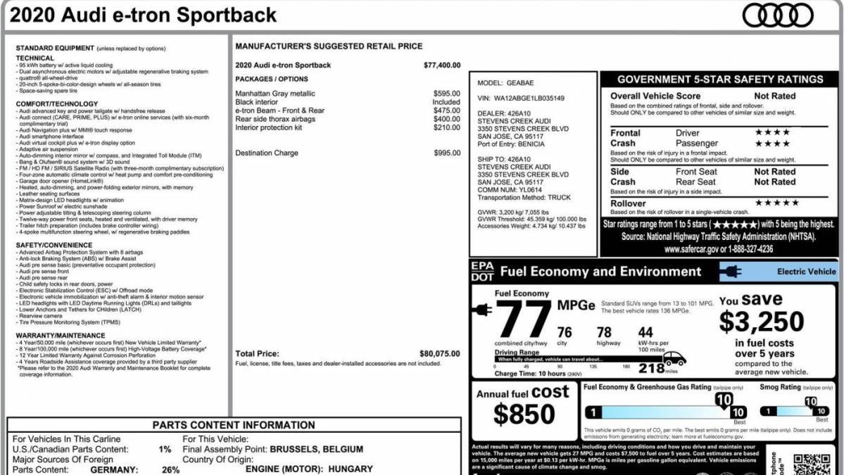 2020 Audi e-tron WA12ABGE1LB035149