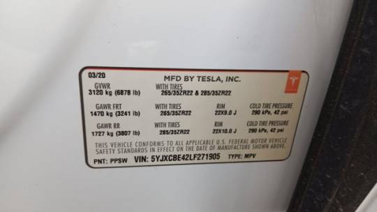 2020 Tesla Model X 5YJXCBE42LF271905