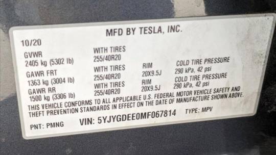 2021 Tesla Model Y 5YJYGDEE0MF067814