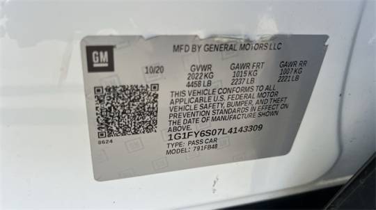 2020 Chevrolet Bolt 1G1FY6S07L4143309