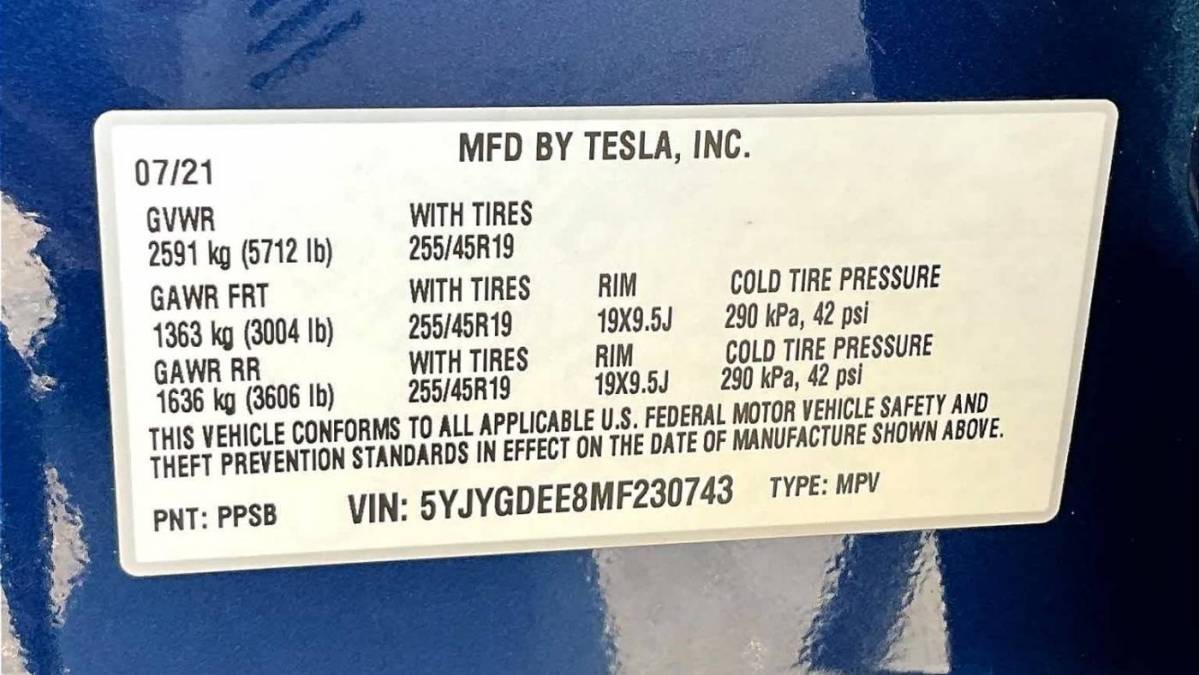 2021 Tesla Model Y 5YJYGDEE8MF230743