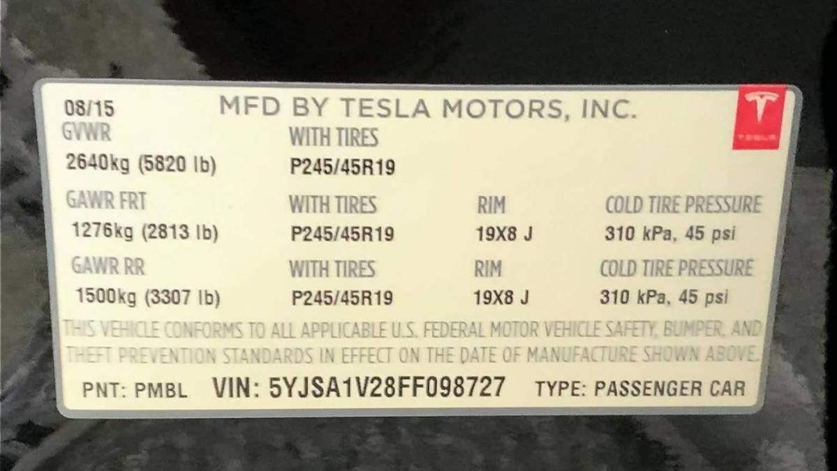 2015 Tesla Model S 5YJSA1V28FF098727