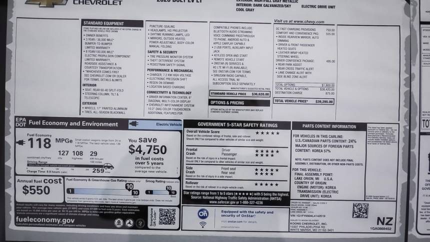 2020 Chevrolet Bolt 1G1FY6S04L4142019