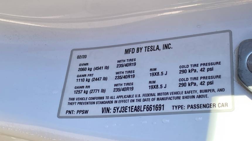 2020 Tesla Model 3 5YJ3E1EA8LF661691