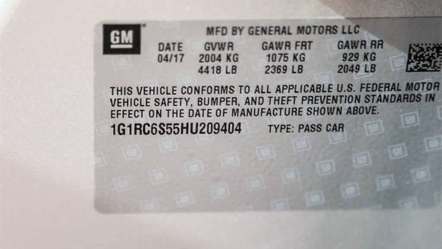 2017 Chevrolet VOLT 1G1RC6S55HU209404