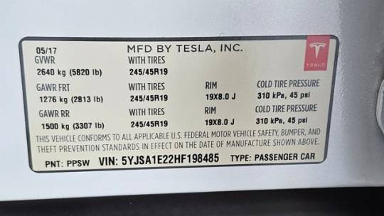 2017 Tesla Model S 5YJSA1E22HF198485