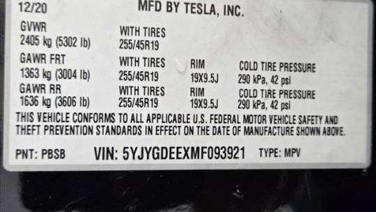 2021 Tesla Model Y 5YJYGDEEXMF093921