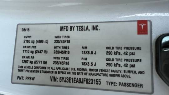 2018 Tesla Model 3 5YJ3E1EA9JF023155